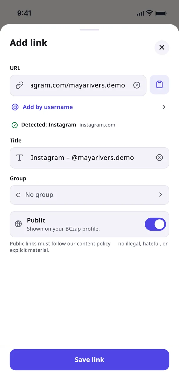 Add a profile by username