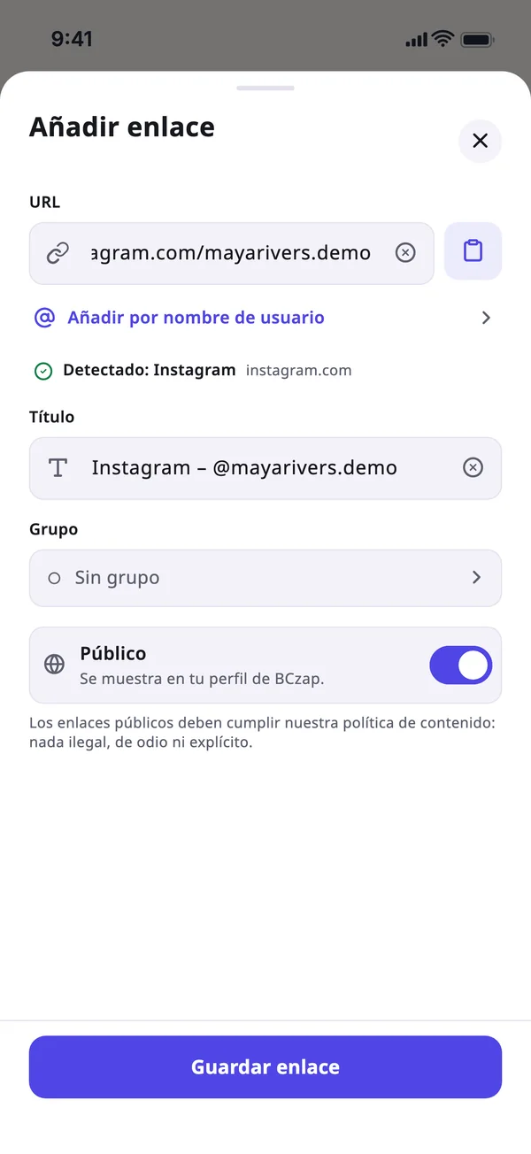Añade un perfil con su usuario