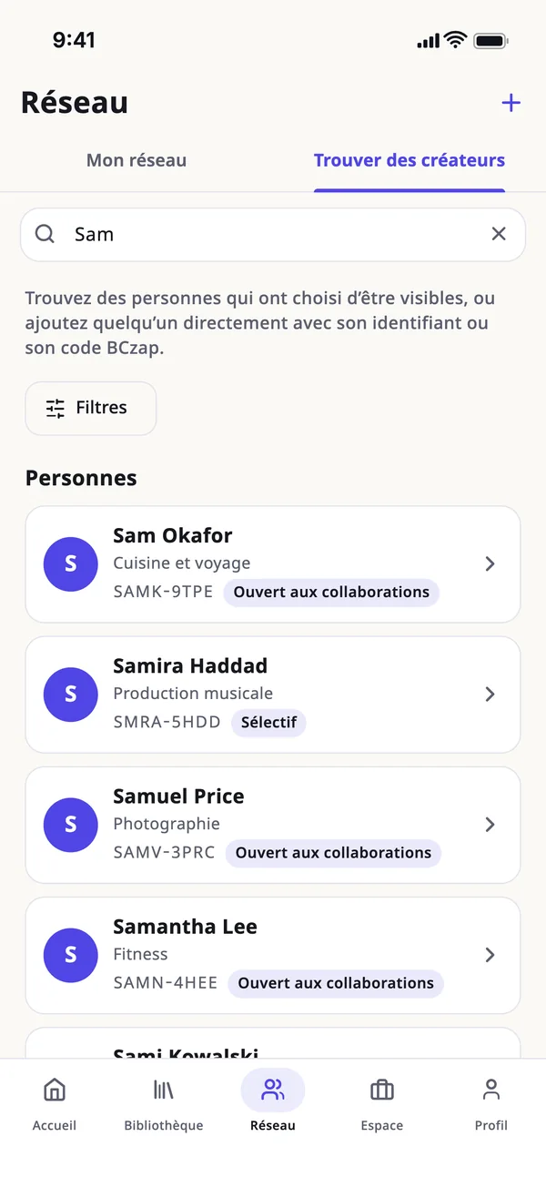 Trouvez des créateurs visibles