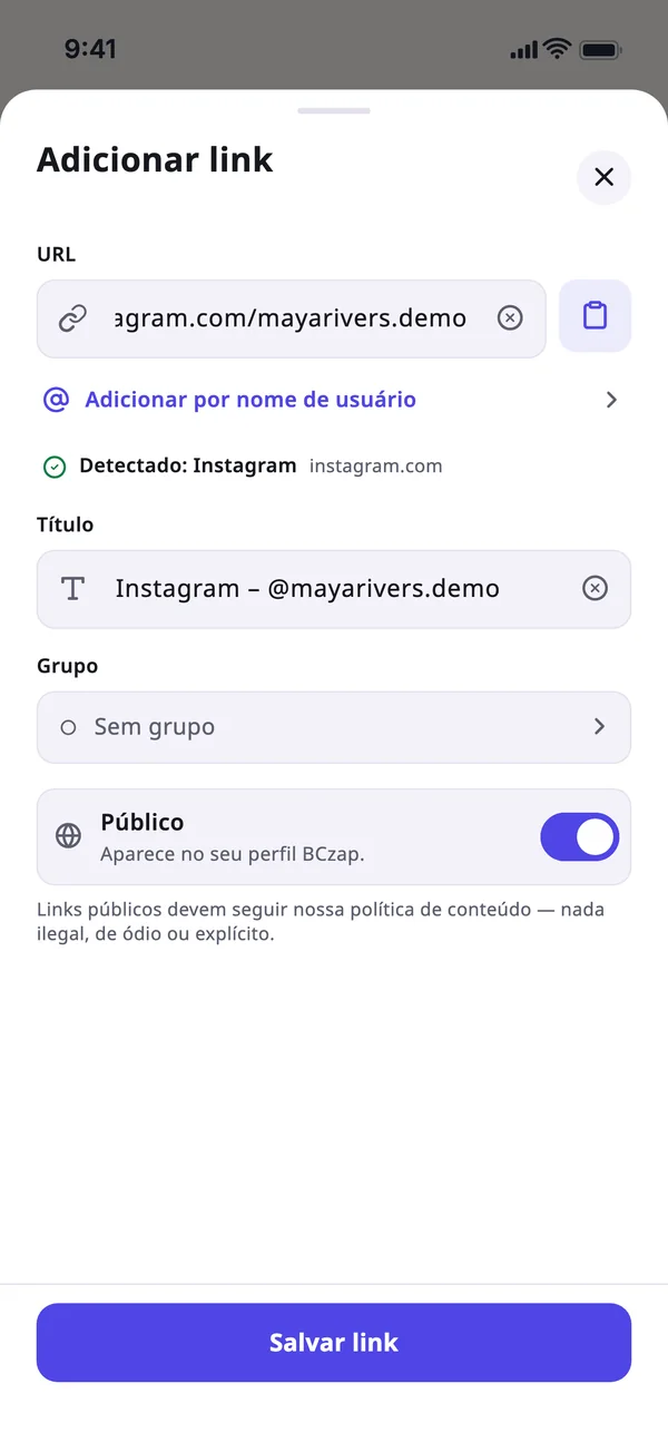 Adicione um perfil pelo usuário