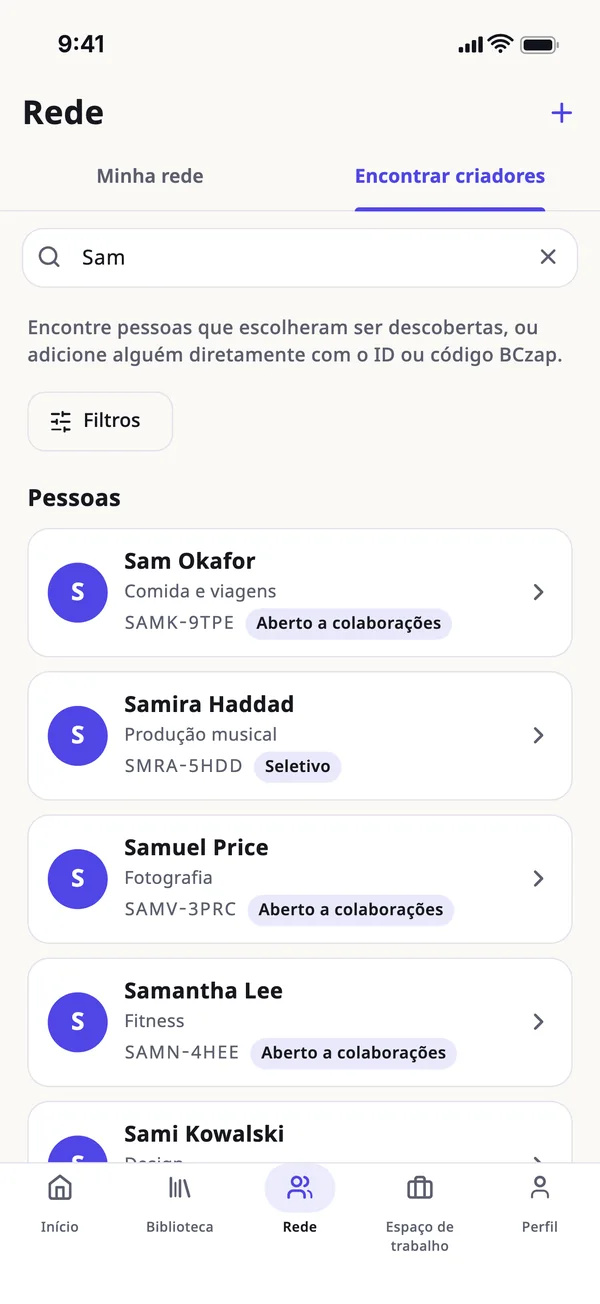 Encontre criadores visíveis